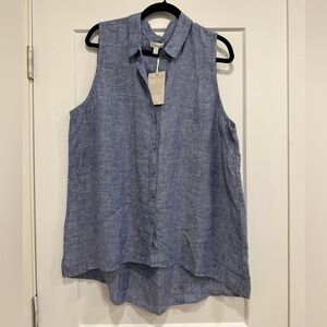 Garnet Hill Sleeveless Button-Down Linen Top - Blue